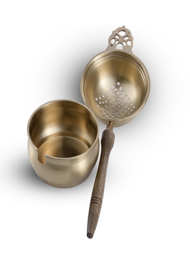 Veda Essentials. Handcrafted Brass and Wood Tea Strainer - Elegant and Functional Kitchen Accessory - Image 3